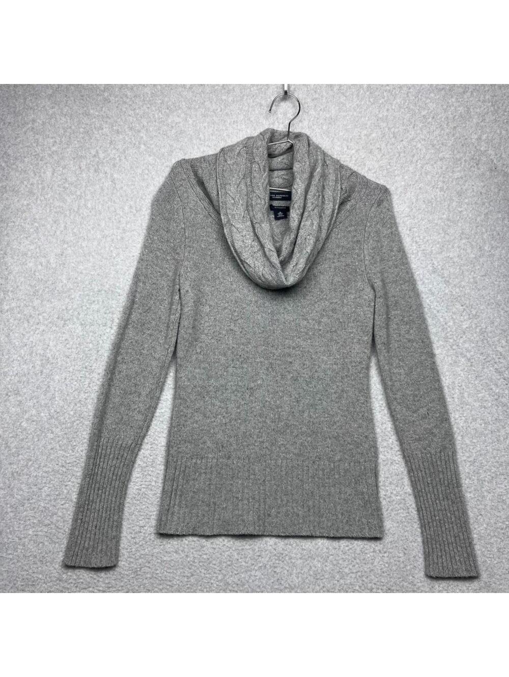 Banana Republic 100% Cashmere Sweater Cowl Neck Gray Cable Knit Quiet Luxury S